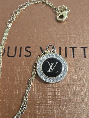 Louis Vuitton Gold and Black LV Crystal Halo Pendant Necklace